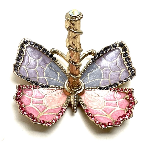 CRYSTAL ENAMEL GOLD PLATED BUTTERFLY JEWELLERY STAND ORGANAZER RING HOLDER GIFT - Picture 5 of 8